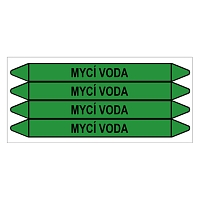 Značení potrubí, mycí voda,4 ks, 250 × 26 mm